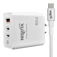 Cargador 65W Usb-C Pd X 2 + Usb-A Qc Carga Rapida Nisuta Con Cable Cargador 65W Usb-C Pd X 2 + Usb-A Qc Carga Rapida Nisuta Con Cable