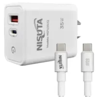 Cargador 35W Usb-C Pd + Usb-A Qc Carga Rapida Nisuta Con Cable Cargador 35W Usb-C Pd + Usb-A Qc Carga Rapida Nisuta Con Cable
