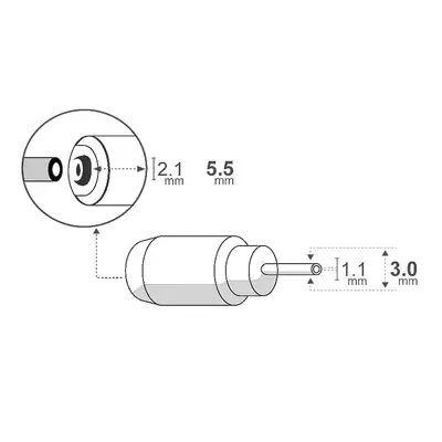 Detalles accesorios de Adaptador Dc Hueco 5,5 X 2,1 Mm Hembra A 3,0 X 1,1 Mm Macho