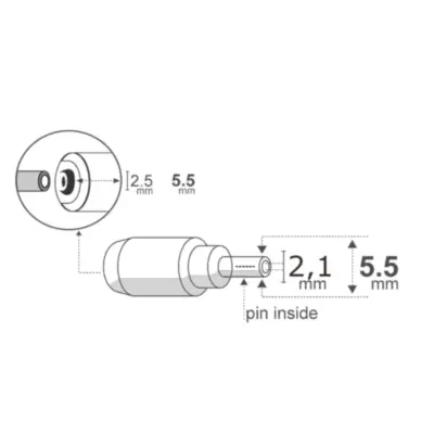 Detalles accesorios de Adaptador Dc Hueco 5,5 X 2,5 Mm Hembra A 5,5 X 2,1 mm Macho