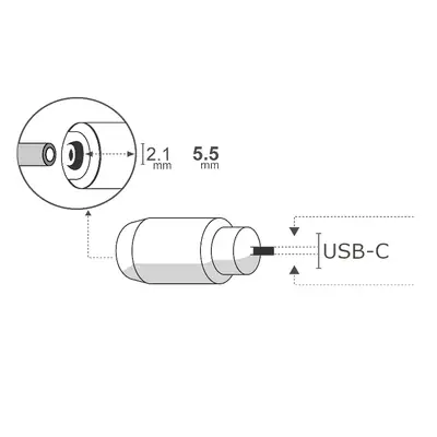 Detalles accesorios de Adaptador Dc Hueco 5,5 X 2,1 Mm Hembra A Usb C