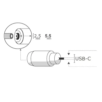 Detalles accesorios de Adaptador Dc Hueco 5,5 X 2,5 Mm Hembra A Usb C