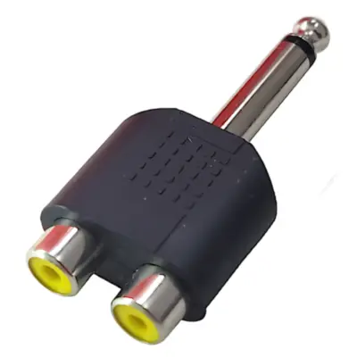Vista lateral de Adaptador Plug 6,5 Mono Macho A 2 Rca Hembra Plastico