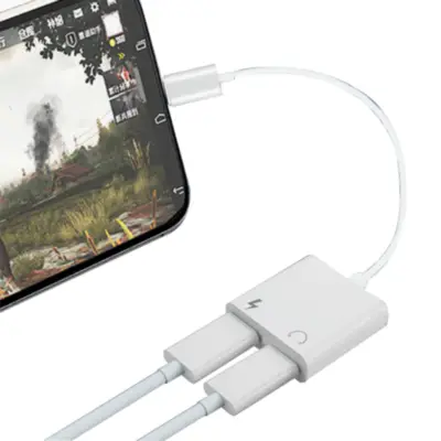 Vista lateral de Adaptador Audio Usb-C Macho A 2 Usb-C Hembra (Auricular + Carga)