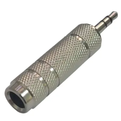Vista lateral de Adaptador Miniplug 3,5 Estereo Macho A Plug 6,5 Estereo Hembra Metalico