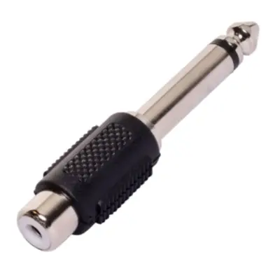 Vista lateral de Adaptador Plug 6,5 Mono Macho A Rca Hembra Plastico