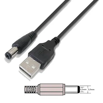 Cable Usb A Macho / Plug Dc 5,5 X 2,1Mm Largo 1 M