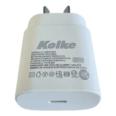Cargador 25W Usb-C Carga Rapida Pdo/Pps Sin Cable Kolke Kcr-646