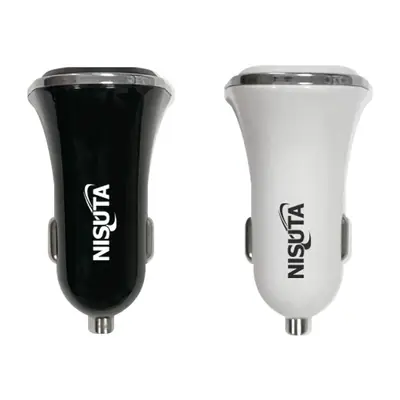 Vista lateral de Cargador Para Auto 12/24V Carga Rapida 2 Salidas C (Pd20W) + A Qc 3.0 3A Blanco