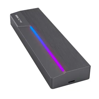 Vista lateral de Case Para Disco SSD M.2 Nvme O Sata Usb 3.2 10 Gbps Hiksemi Aluminio Rgb