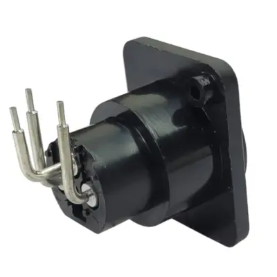 Vista lateral de Ficha Canon 3 Pines Hembra Chasis Cuadrado Negro