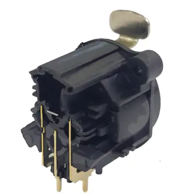 Vista lateral de Ficha Canon 3 Pines Hembra Chasis Con Traba Negro P/ Pcb