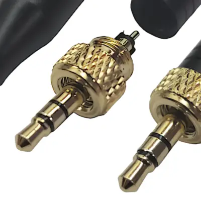 Detalles accesorios de Conector Ficha Miniplug 3,5 Macho Estereo Dorado A Rosca Macho