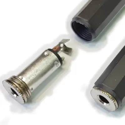 Detalles accesorios de Conector Ficha Miniplug 3,5 Jack Hembra Estereo Plastico Negro