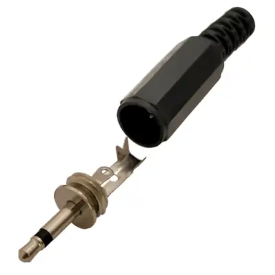 Vista lateral de Conector Ficha Miniplug 2,5 Macho Mono Plastico Negro