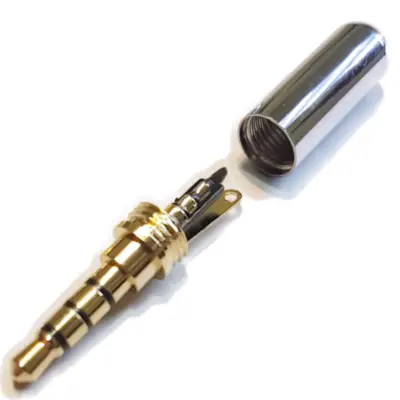 Vista lateral de Conector Ficha Miniplug 3,5 4 Polos Macho Cuerpo Compacto 7Mm Diam Plata