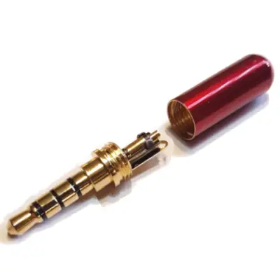 Vista lateral de Conector Ficha Miniplug 3,5 4 Polos Macho Cuerpo Compacto 7Mm Diam Rojo
