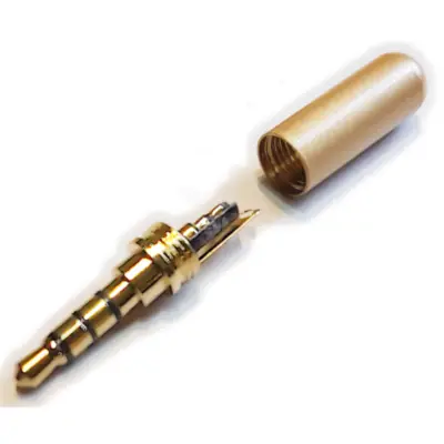 Vista lateral de Conector Ficha Miniplug 3,5 4 Polos Macho Cuerpo Compacto 7Mm Diam Dorado