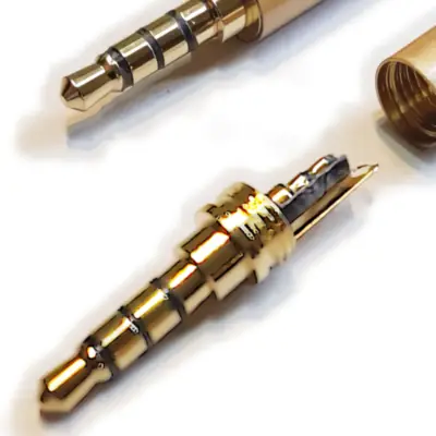 Detalles accesorios de Conector Ficha Miniplug 3,5 4 Polos Macho Cuerpo Compacto 7Mm Diam Dorado