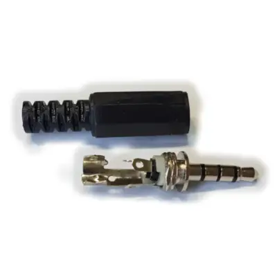 Vista lateral de Conector Ficha Miniplug 3,5 4 Polos Macho Plastico Negro Recta