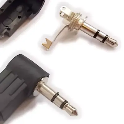 Detalles accesorios de Conector Ficha Miniplug 3,5 Macho Estereo Plastico 90 Grados