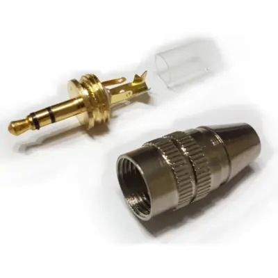 Vista lateral de Conector Ficha Miniplug 3,5 Macho Estereo P/Cable 6 Mm