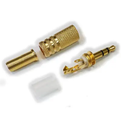 Vista lateral de Conector Ficha Miniplug 3,5 Macho Estereo Metal Dorado