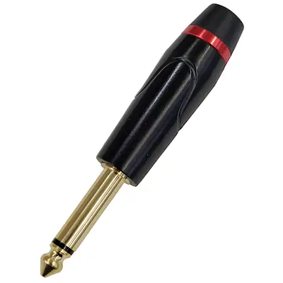 Conector Ficha Mono Plug 6,5 Macho Metal Alta Calidad Negro Aro Rojo