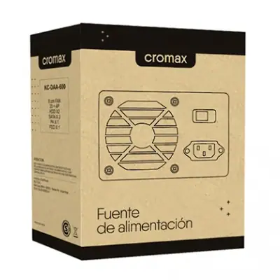 Vista lateral de Fuente 600W Cromax 24 (20+4) Sata Fan 8Cm Negra Box