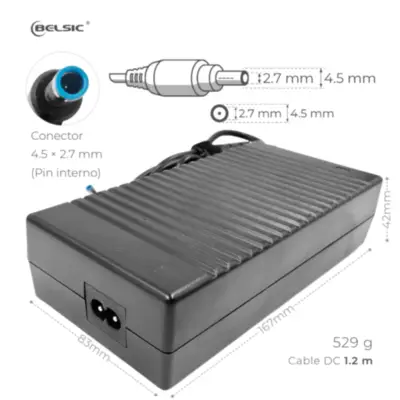 Detalles accesorios de Fuente 19,5 V 7,7 A Belsic 24268 Cargador P/Notebook Ficha 4,5 X 2,7 Mm C/Pin Interior (H)
