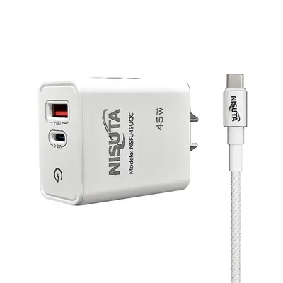 Cargador 45W Usb-C Pd + Usb-A Qc Carga Rapida Nisuta con Cable USB-C