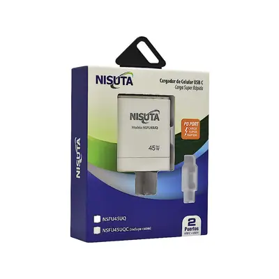 Detalles accesorios de Cargador 45W Usb-C Pd + Usb-A Qc Carga Rapida Nisuta con Cable USB-C