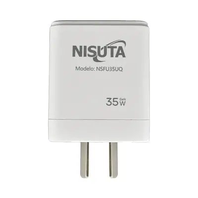 Vista lateral de Cargador 35W Usb-C Pd + Usb-A Qc Carga Rapida Nisuta Sin Cable