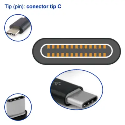 Vista lateral de Fuente 12 V 2 A Belsic 26316 P/Equip Electronicos Ficha USB-C