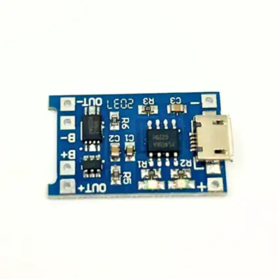 Vista lateral de Modulo Placa Dc-Dc TP4056 Cargador 18650 entrada MicroUSB