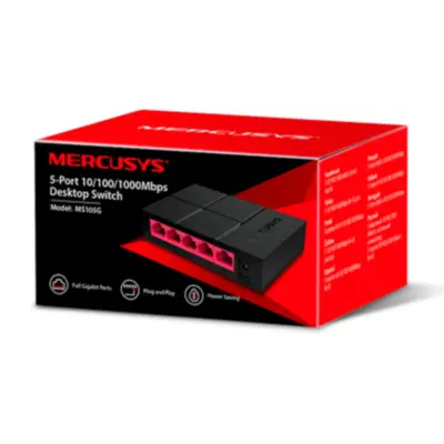 Detalles accesorios de Switch 5 Puertos Gigabit Mercusys MS105G