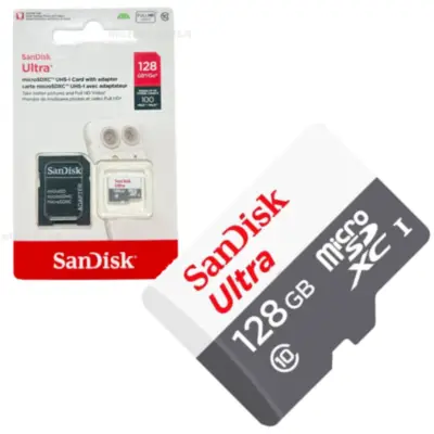 Detalles accesorios de Memoria MicroSD 128Gb Sandisk Ultra CL10 C/Adaptador 100 Mb/S