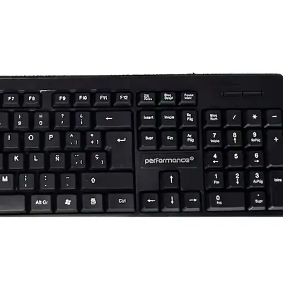 Vista lateral de Teclado Usb Performance En Espanol Negro 8259