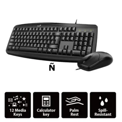 Vista lateral de Teclado + Mouse Usb Genius Smart Km-200 Espanol Negro