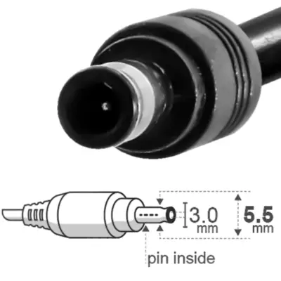Vista lateral de Fuente 14 V 3,5 A Belsic 23900 P/Monitor Ficha 5,5 X 3,0 Mm C/Pin Interior (Samsung / Lg)