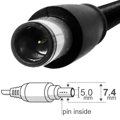 Vista lateral de Fuente 18,5 V 3,5 A Belsic 24121 Cargador P/Notebook Ficha 7,4 X 5,0 Mm C/Pin Interior