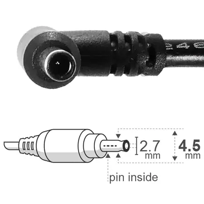 Vista lateral de Fuente 19,5 V 4,62 A Belsic 24249 Cargador P/Notebook Ficha 4,5 X 2,7 Mm C/Pin Interior (H)