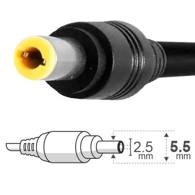 Vista lateral de Fuente 19 V 4,74 A Belsic 24156 Cargador P/Notebook Ficha 5,5 X 2,5 Mm