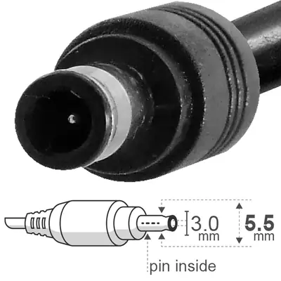 Vista lateral de Fuente 19 V 3.42 A Ficha 5.5 X 3.0 Mm C/Pin Interior Belsic 24144 Cargador P/Notebook
