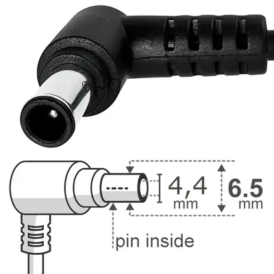 Vista lateral de Fuente 19 V 2,1 A Belsic 25208 Cargador P/Notebook Ficha 6,5 X 4,4 Mm