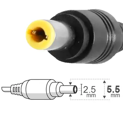 Vista lateral de Fuente 20 V 2 A Belsic 25210 Cargador P/Notebook Ficha 5,5 X 2,5 Mm