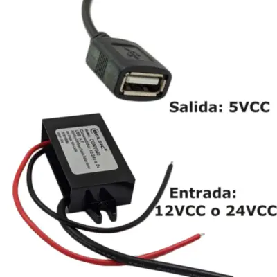 Vista lateral de Convertidor De Tension 12/24V A 5V 1A Usb
