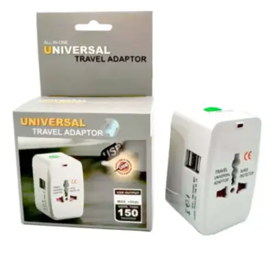Vista lateral de Adaptador Enchufe Universal Viajero Usa Europa Asia Con cargador USB A