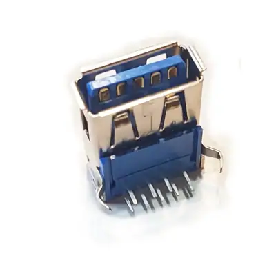 Vista lateral de Conector Ficha Usb 3.0 A Hembra A Chasis 90 Grados