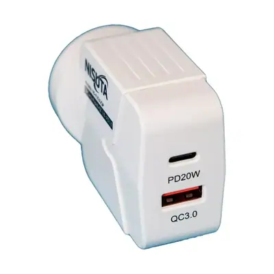 Vista lateral de Cargador 20W Usb-C Pd + Usb-A Qc Carga Rapida Nisuta